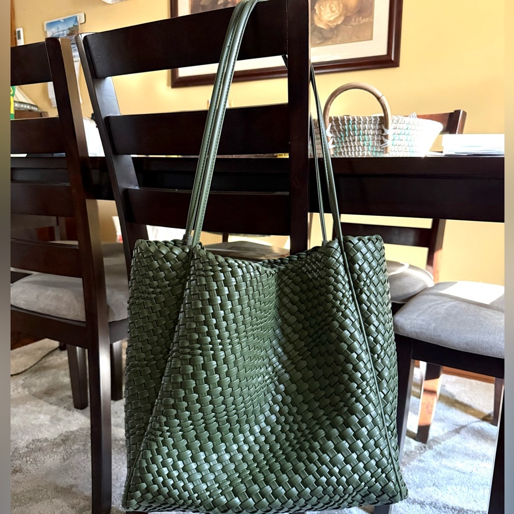 Anthropologie Green Woven Tote Bag